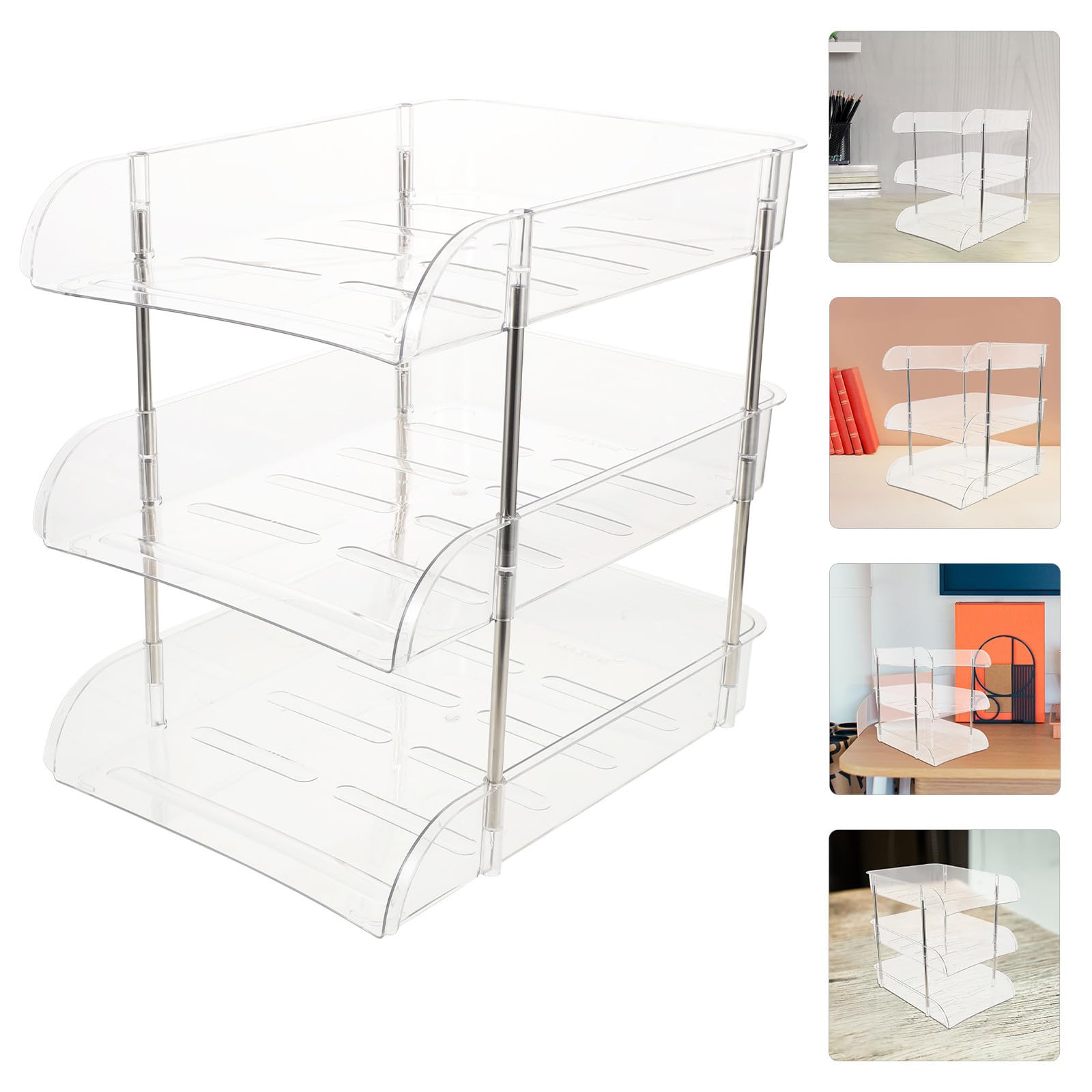Organizer per Scrivania da Ufficio in Plastica Struttura Robusta a 3 Livelli, Multi-strato Portatile per Documenti e Posta, per Aree di Studio e Lavoro