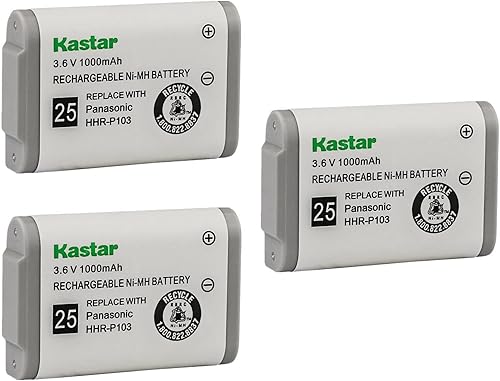 Miniatura 1 de Kastar Paquete de 3 baterías de repuesto HHR-P103 para Dantona BATT-103 BATT103 Empire CPH-490 CPH490 Energizer ER-P507 ERP507 GE 86413 TL26413
