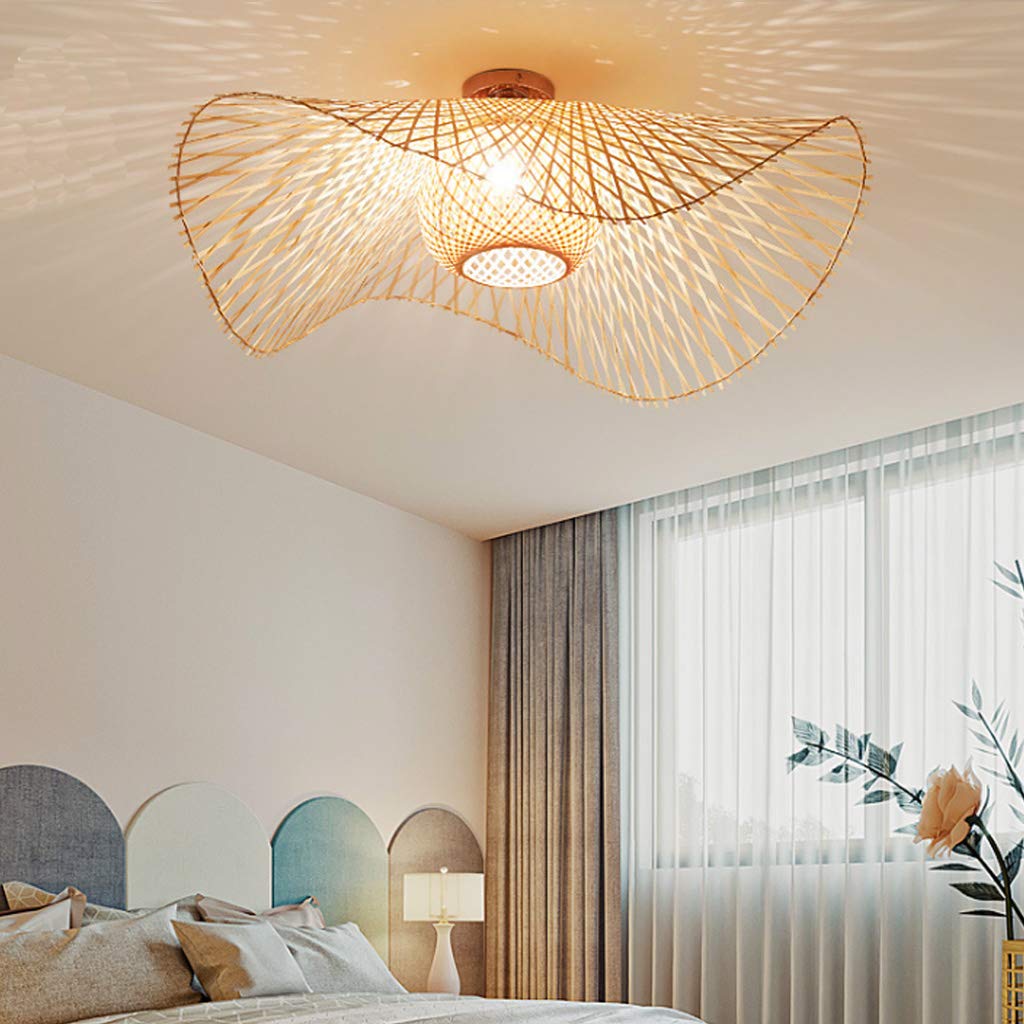 Retro Deckenleuchte Natürliche Bambus Und Rattan Deckenlampe E27 Handgewebte Deckenbeleuchtung Für Esszimmer Schlafzimmerlampe Wohnzimmer Bar Café Pendelleuchte Küche Korridor Kronleuchter,48cm …