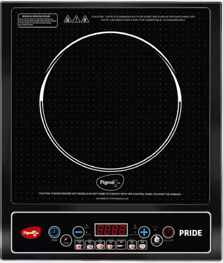 Image of Pigeon Pride 1800 W Induction Cooktop Crystal Glass,7 Segments LED Display, Auto Switch Off - Black, 15941