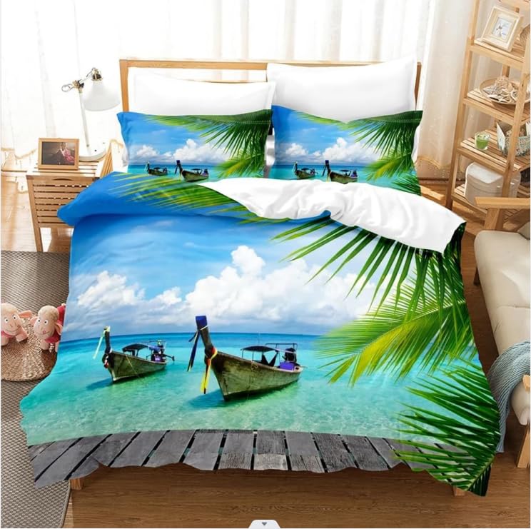 Parure de Lit 1 Personnes housse de couette 200x200 motif plage microfibre