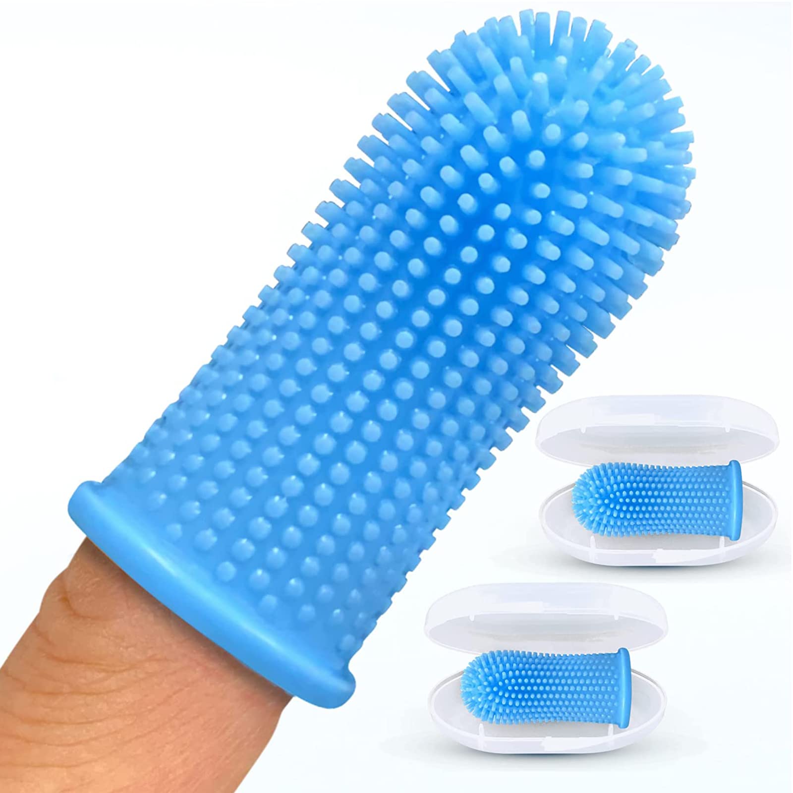 2 Pcs Dog Toothbrush, 360º Finger Toothbrush Kit, Cat Toothbrush with Full Surround Bristles, Dental Care for Puppies/Cats,Finger Tooth Brush