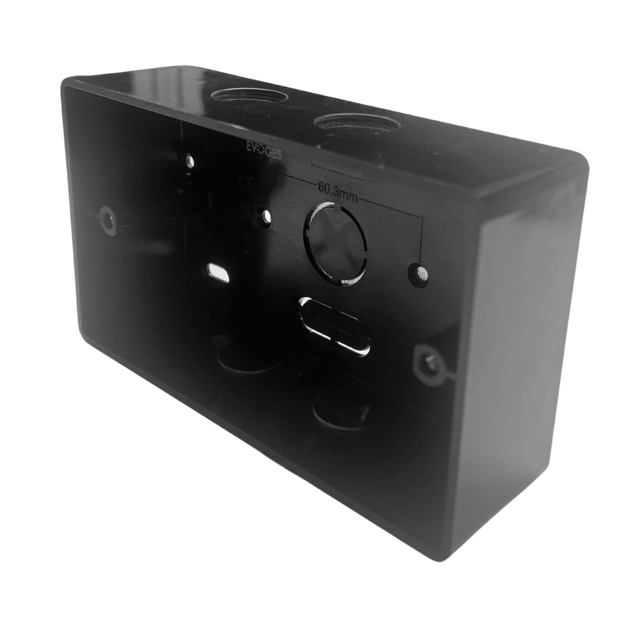 Evoges 2 Gang Black 44mm Extra Deep Surface Pattress Box for Double Sockets