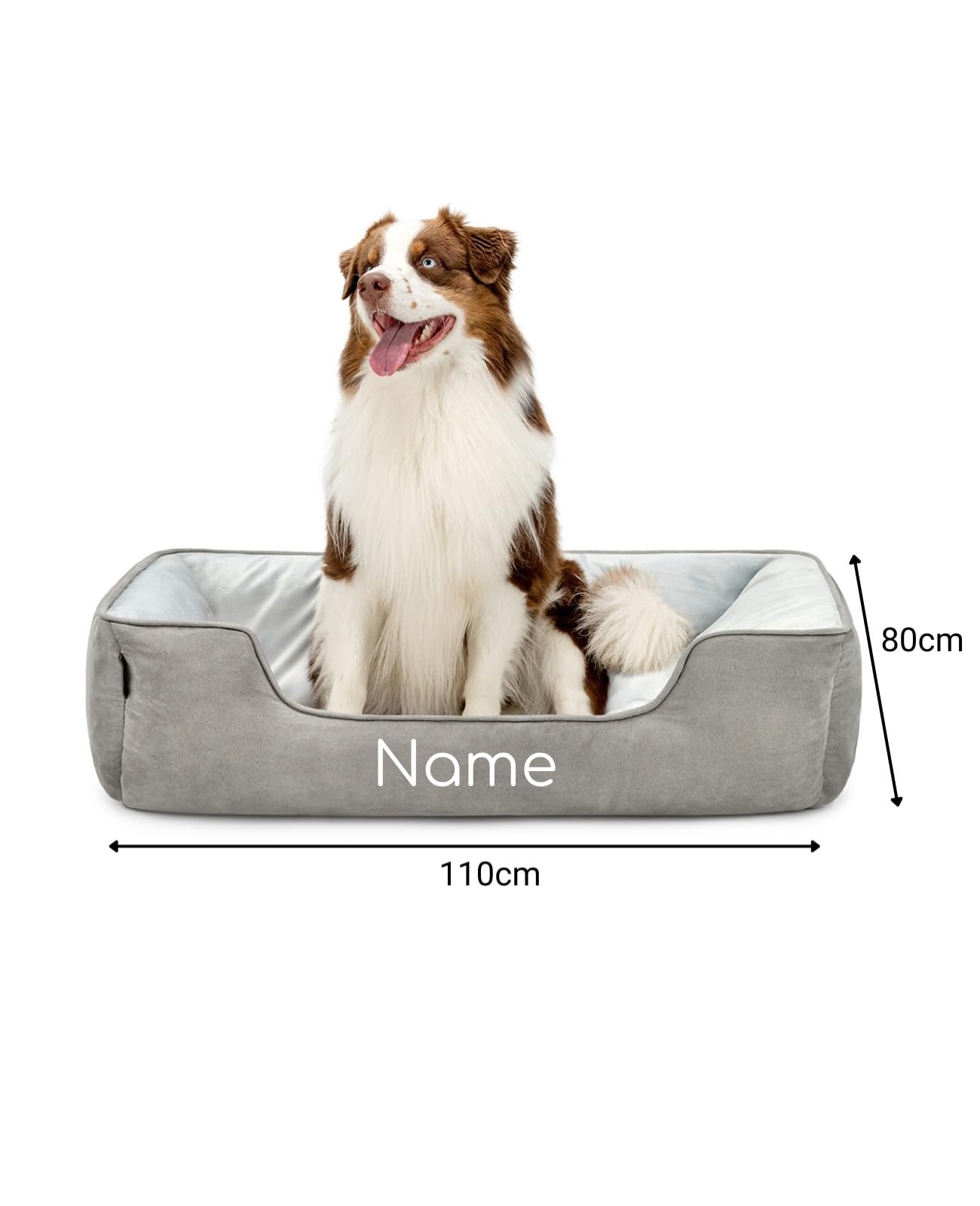 lionto Cama para Perros 2 en 1 con Entrada cómoda, acogedora Cama Reversible para Perros y Gatos, 110x80 cm, cojín de fácil Limpieza en Apariencia de Ante, Gris Claro/Gris Oscuro (con Nombre)