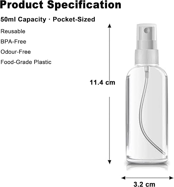 3pcs 50ml Spray Bottles, Clear Empty Fine Mist Plastic