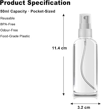 3pcs 50ml Spray Bottles, Clear Empty Fine Mist Plastic
