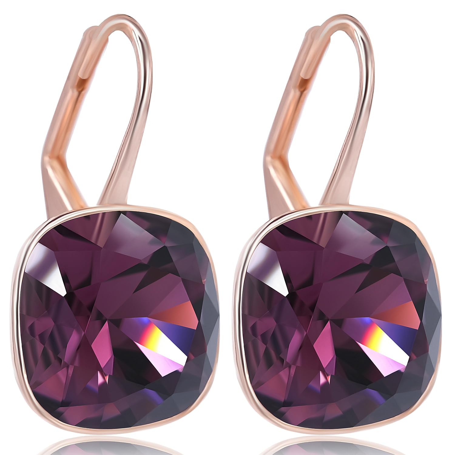 Jugendstil Ohrringe Gold Marken Kristalle Mauve Ohrhänger Ov