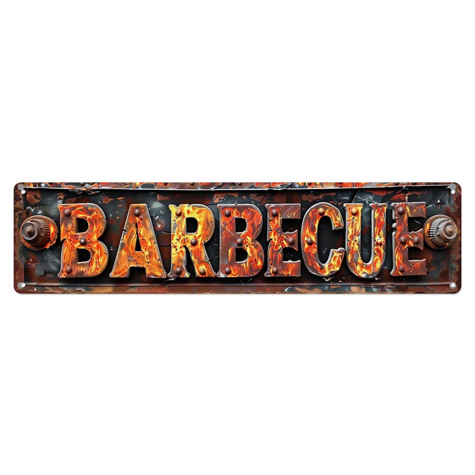 Fiery Barbecue Text Design Metal Tin Sign Plaque