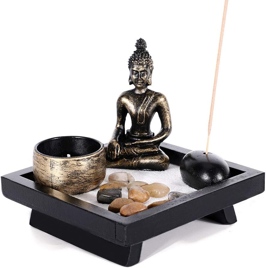 GoMaihe Zen Garden Ornaments Incense Stick Holder Candle Tray, Tealight Candlestick Holders Decorative Accessories, Home Decorations for Living Room Bathroom Dining Room, Spiritual Gift Set Women Men
