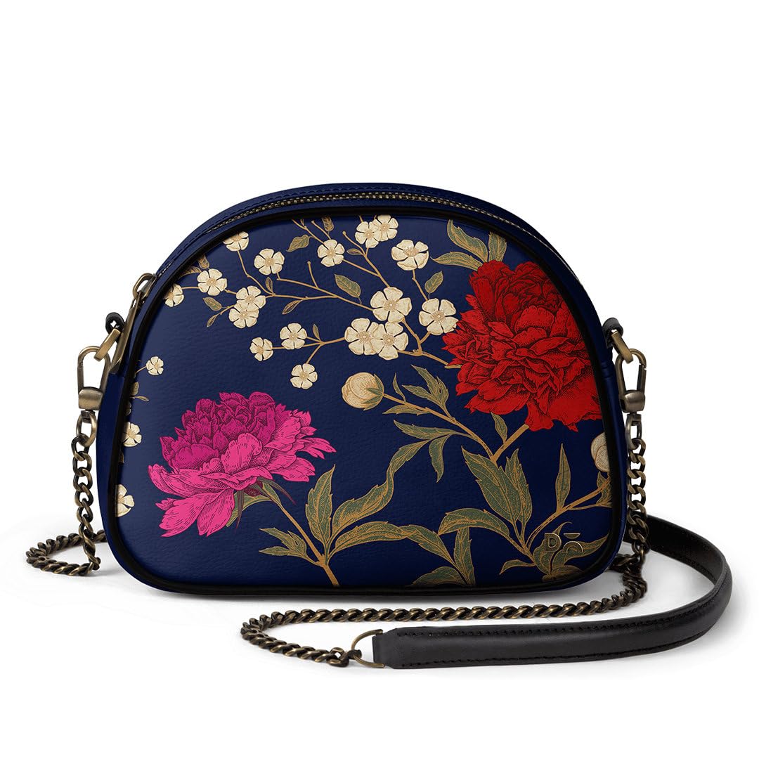 DailyObjects Printed Arch Sling Crossbody Bag For Women| Midnight Floral Vegan Leather Purse With Slip Pocket| Zip Closure With Detachable Brass Chain & Shoulder Pad| Storage Space For Everyday Use (B082KX11WK) Amazon Price History, Amazon Price Tracker