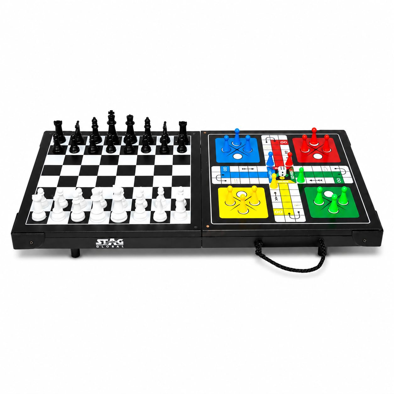 STAG Global Super Mini 4-in-1 Multi Game Table | Table Tennis, Chess, Checkers & Ludo | 12 mm Melamine Top | Includes Net, Bats, Balls, Chess Pieces & Ludo Accessories-image-45