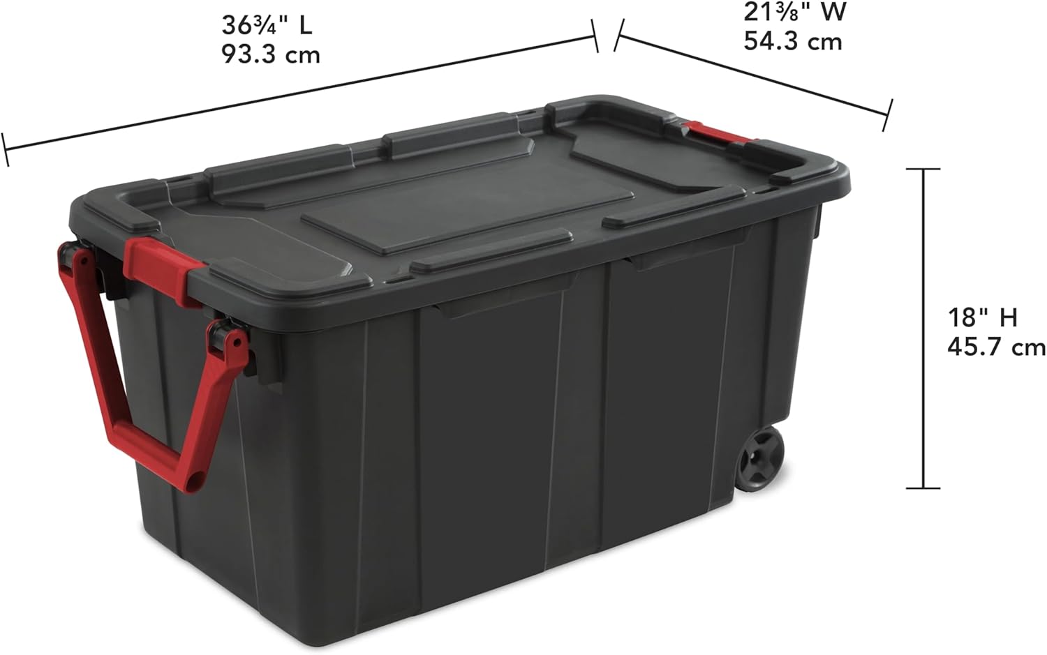 40-Gallon Wheeled Storage Boxes, Black Oversized Plastic Boxes with Covers and Rollers, Industrial Storage Boxes for Garages, Warehouses, Moving Houses, Tools and Holiday Decorations, Set of Two
