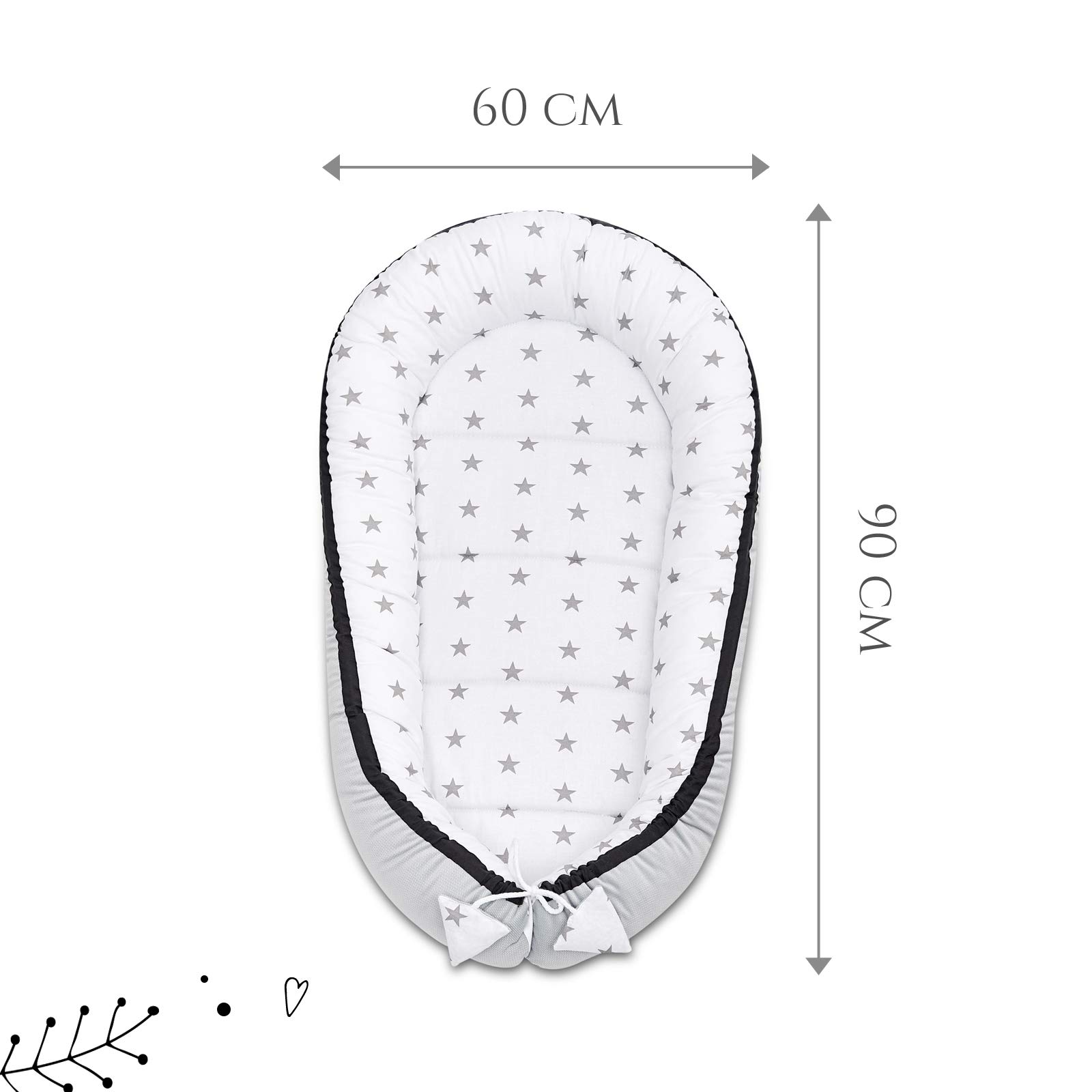 Gniazdko dziecięce dla noworodka klasy premium, 90 x 60 x 12 cm, 100% bawełna, gniazdo dla niemowląt, dla chłopca, dla dziewczynki, akcesoria dla niemowląt - Moon Beery