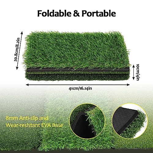 Alalulu 3-In-1 Foldable Golf Hitting Mat With Portable Chipping Net Set, 25.2In*16.1In Grass Mat, 6 Training Balls, 2 Rubber Tees, 6 Adjustable Tees And 2 Ground Stakes For Indoor And Outdoor Practice #TOP2