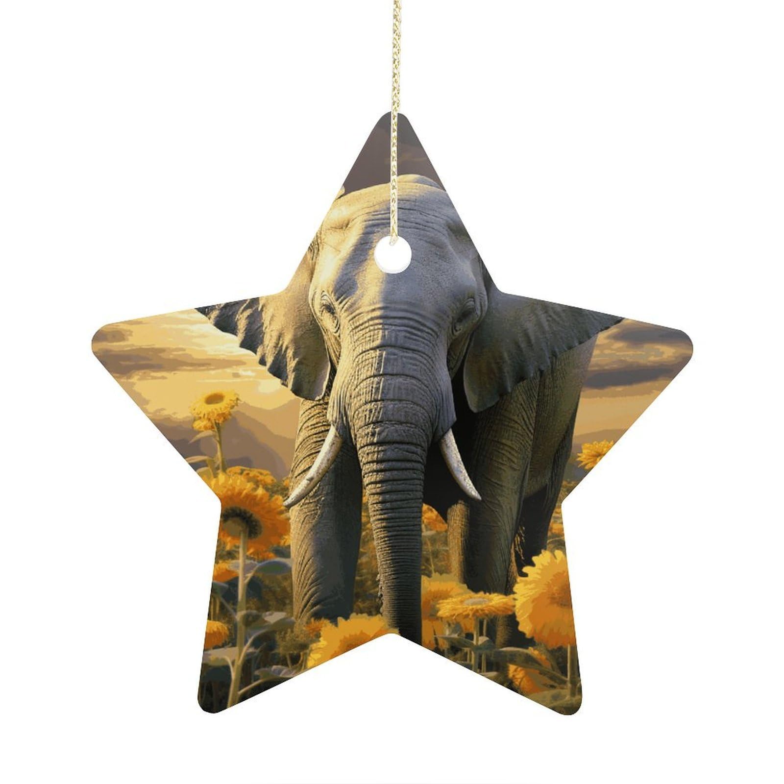 Elephant with Sunflower Ornament with String, Keepsake Hanging Decorations,Ceramic Ornaments for Women Men Indoor Home Holiday Party Gifts