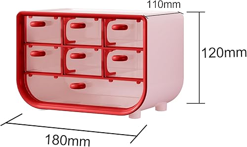 Miniatura 2 de Organizador multifuncional de escritorio, papelería cosmética organizador de gran capacidad, caja transparente de joyería roja LCC539-01