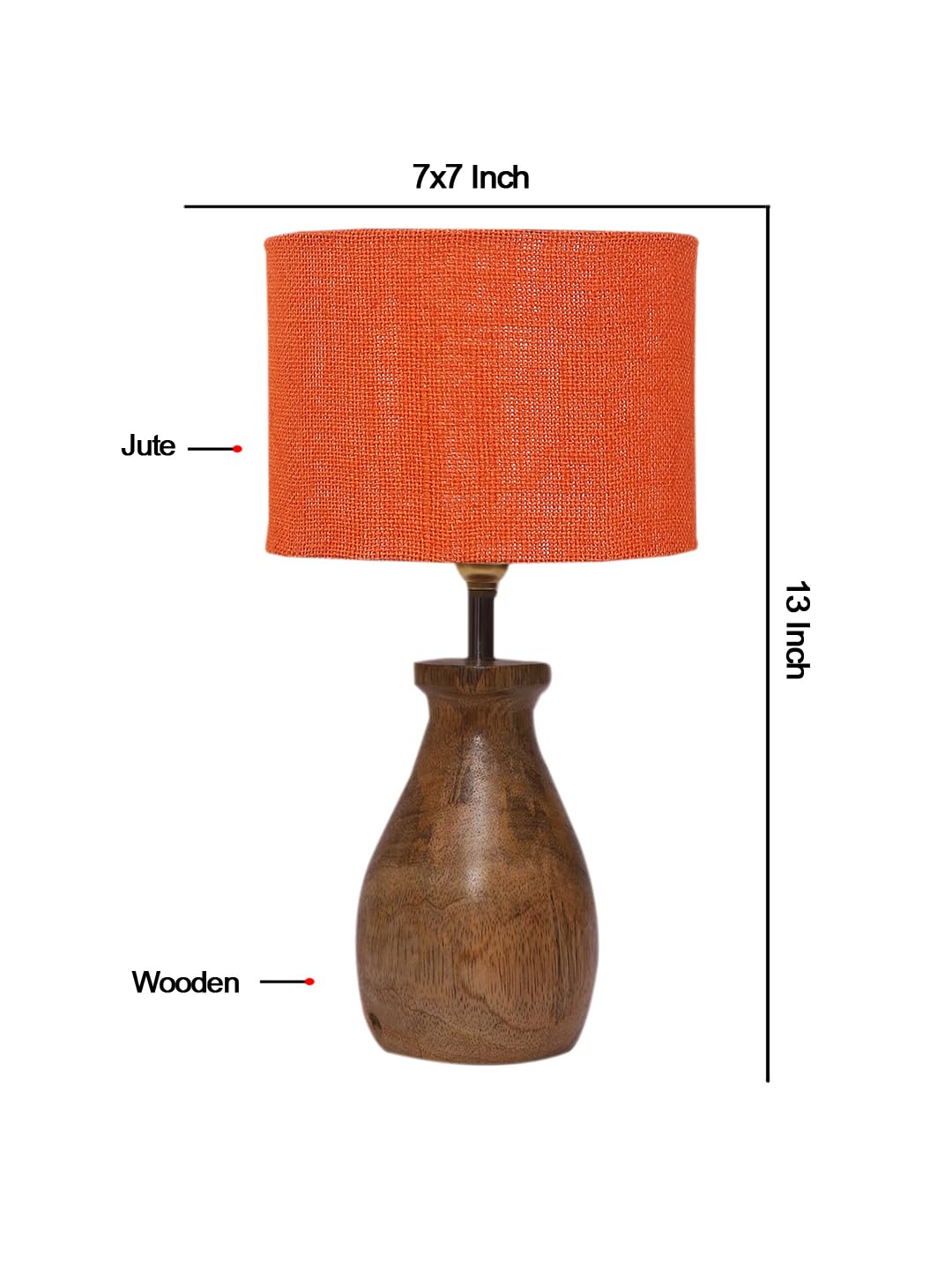 Devansh Orange Jute Table lamp with Wood Natural Base (7x13 inches)-19 3