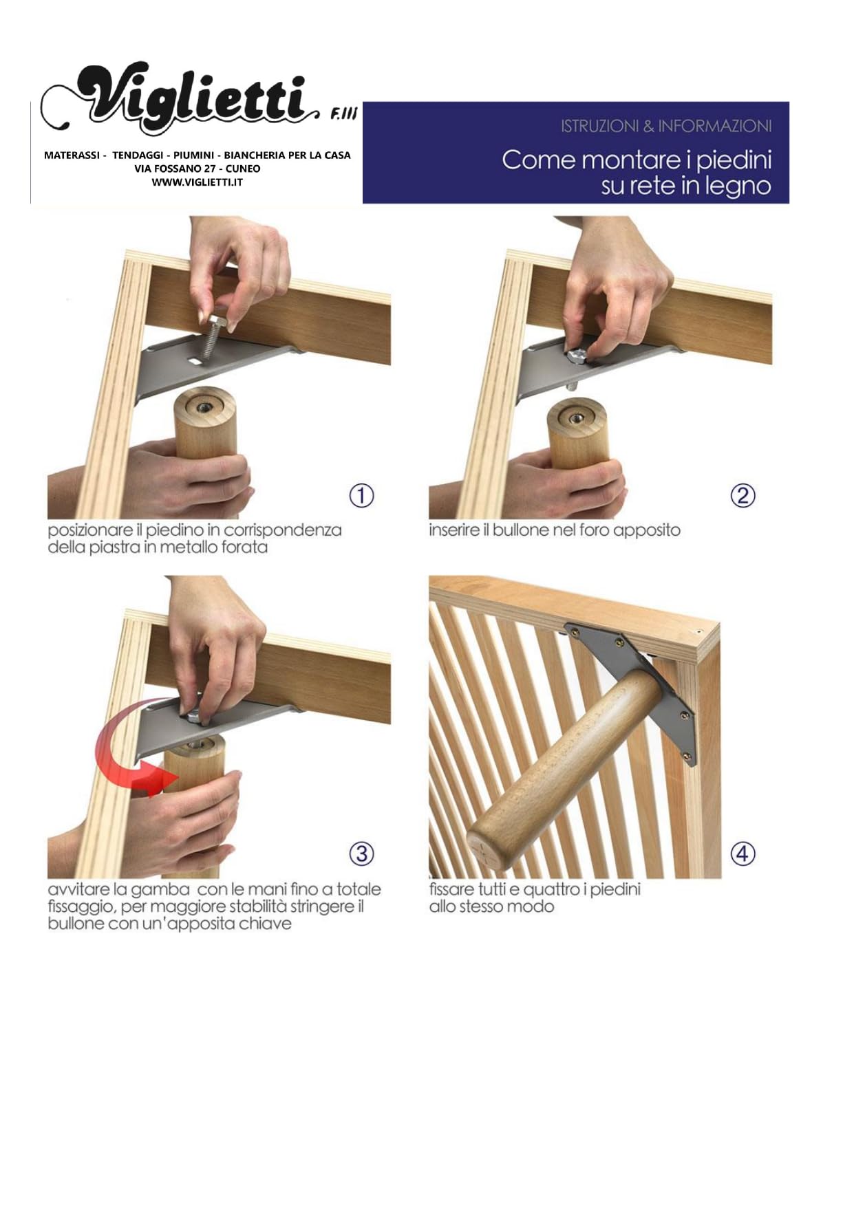 viglietti Lot de 4 pieds en hêtre pour filets à lattes en bois, H 40 cm