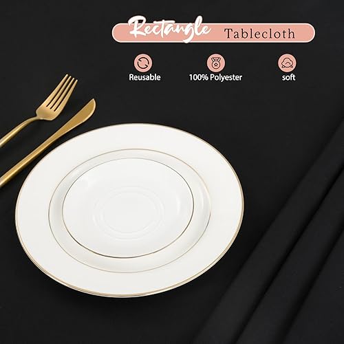 Miniatura 2 de Paquete de 4 manteles de poliéster negro de 60 x 126 pulgadas para mesa rectangular de 8 pies, resistentes a las arrugas, tela lavable, mantel negro