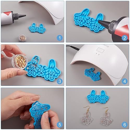 Miniatura 3 de KISSITTY Moldes de silicona para aretes con temática de animales, lobo, gato, pájaro, rana, pato, pulpo, colgante, moldes de fundición de resina,