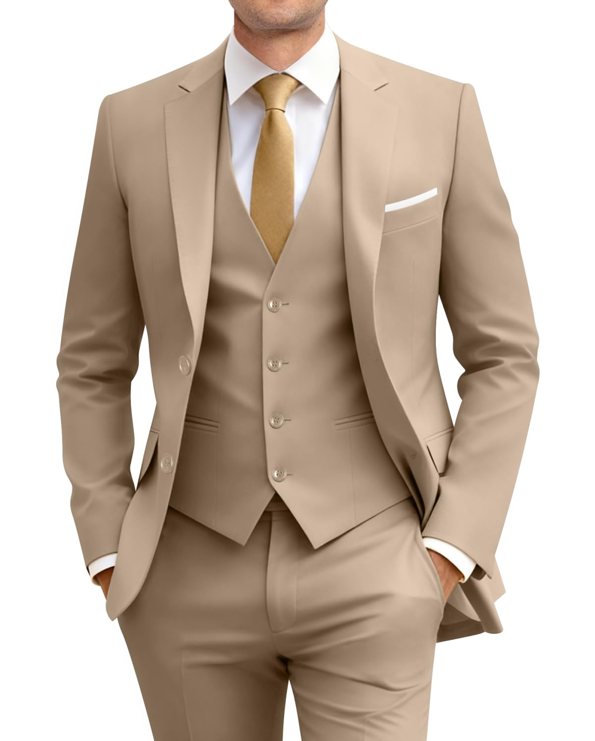 Slim Fit 3-teiliger Anzug für Herren, zwei Knöpfe, Business Hochzeits-Smoking, Anzug-Set, Jacke, Weste, Hose, mit Krawatte
