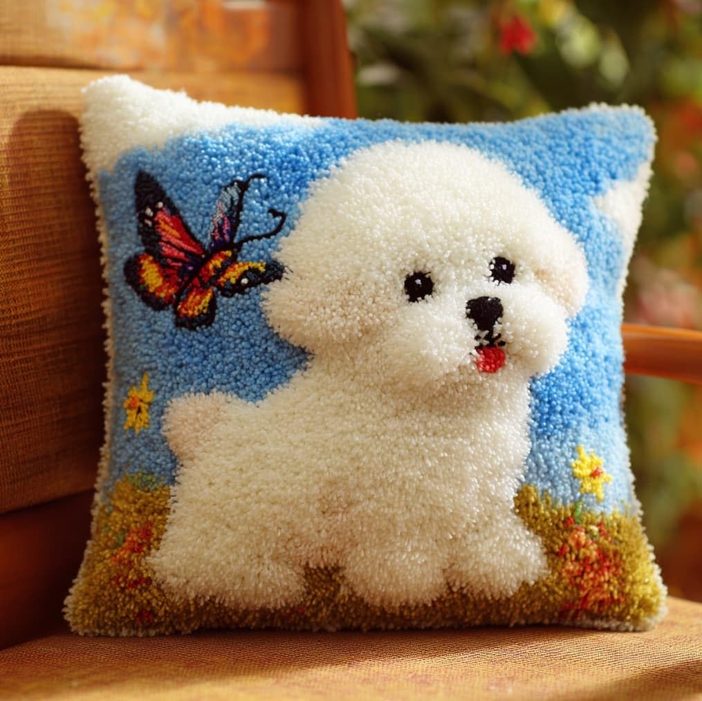 AxiangziK Creative Latch Hook Pillow Kit,Bichon Frise and Papillon