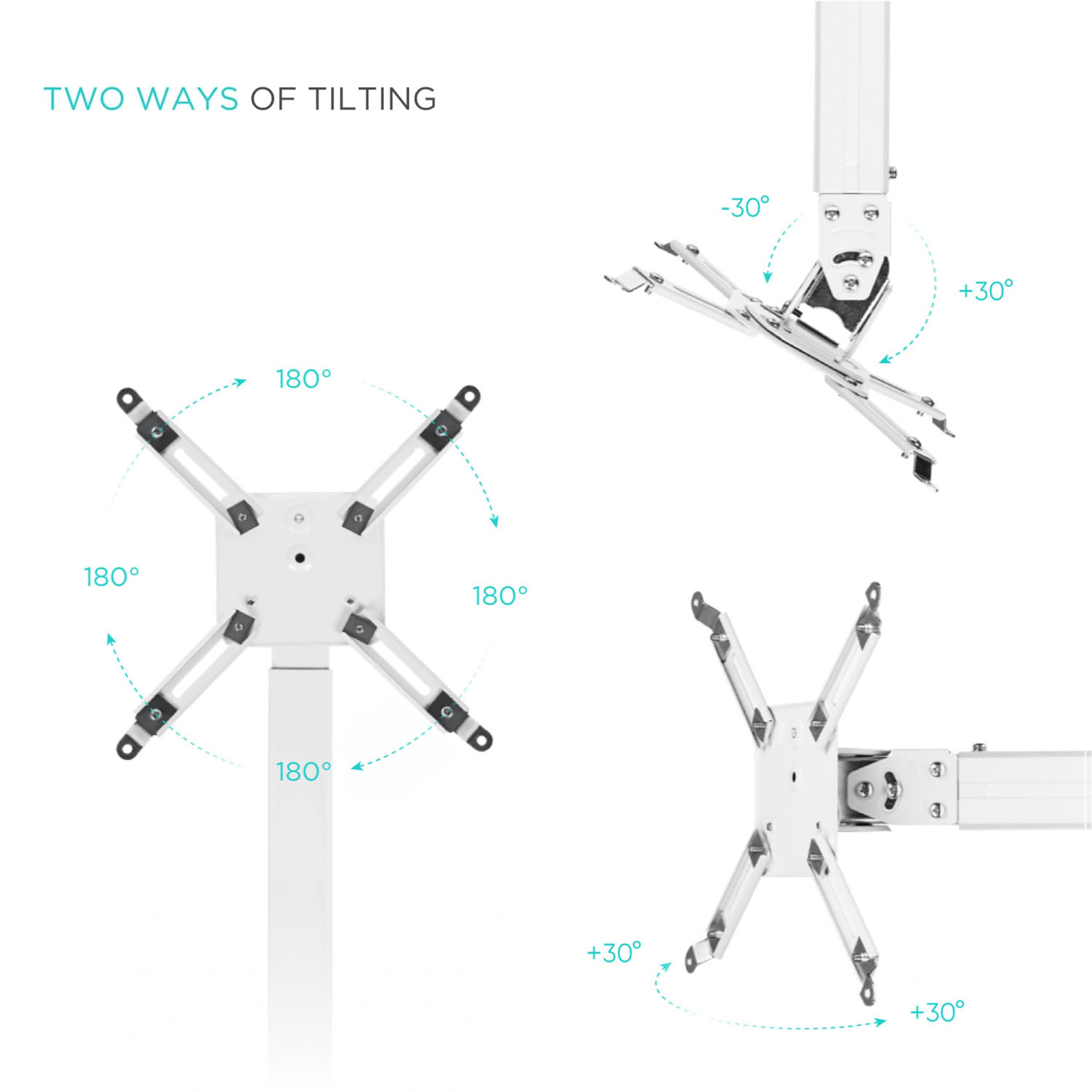 ONKRON Beamer Deckenhalterung für Projektoren bis zu 10 kg, Lange Wandhalterung neigbar schwenkbar, Projektor Halter höhenverstellbar, Beamer Halterung Decke Wand, für Heimkino, Büro Weiß K5A-W