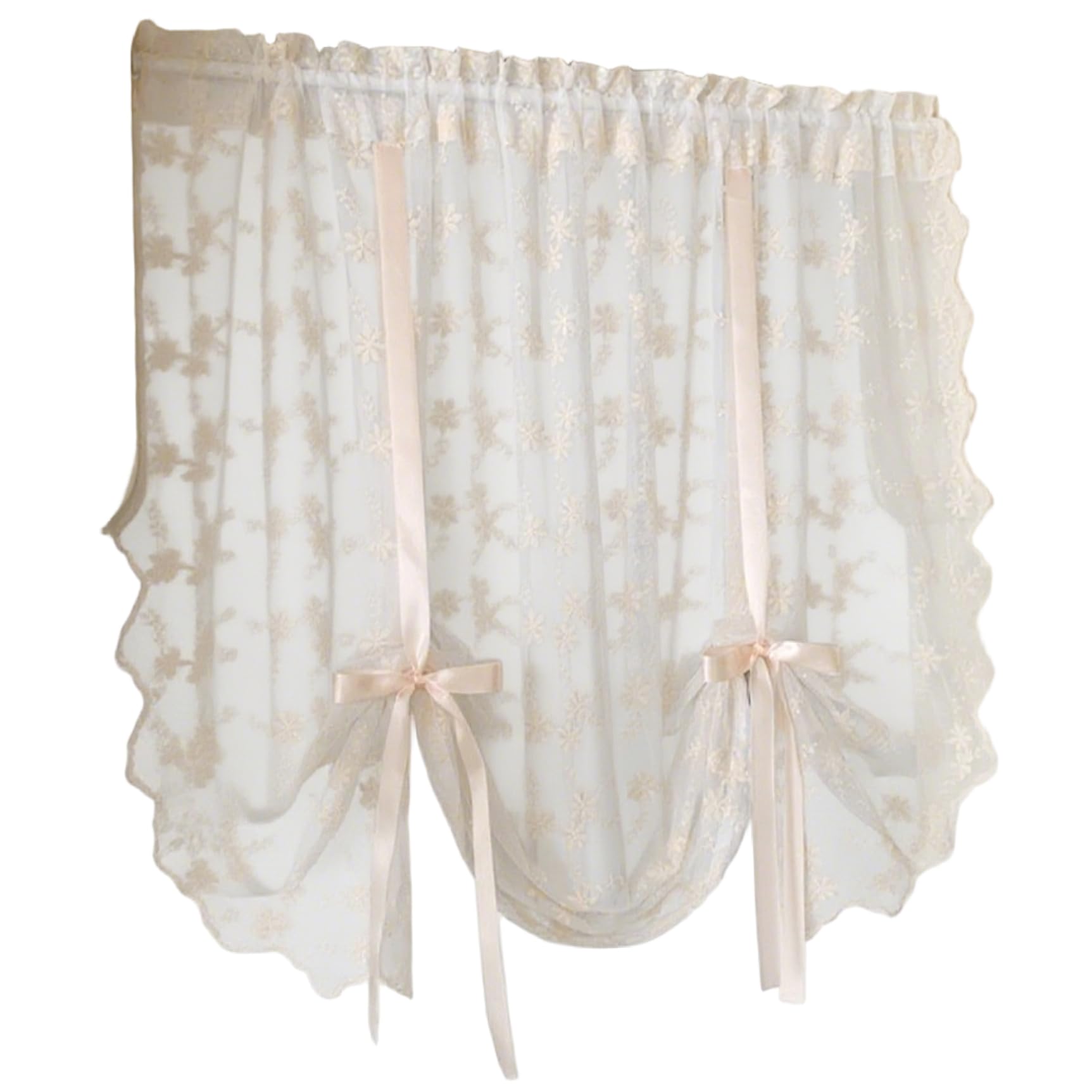 AwnsIMfreien Lace Curtains, 39x49 Inch Floral Embroidered Balloon Curtains, Rod Pocket Light Filtering Ruffled Tie up Valances for, Door, Kitchen, Tie up