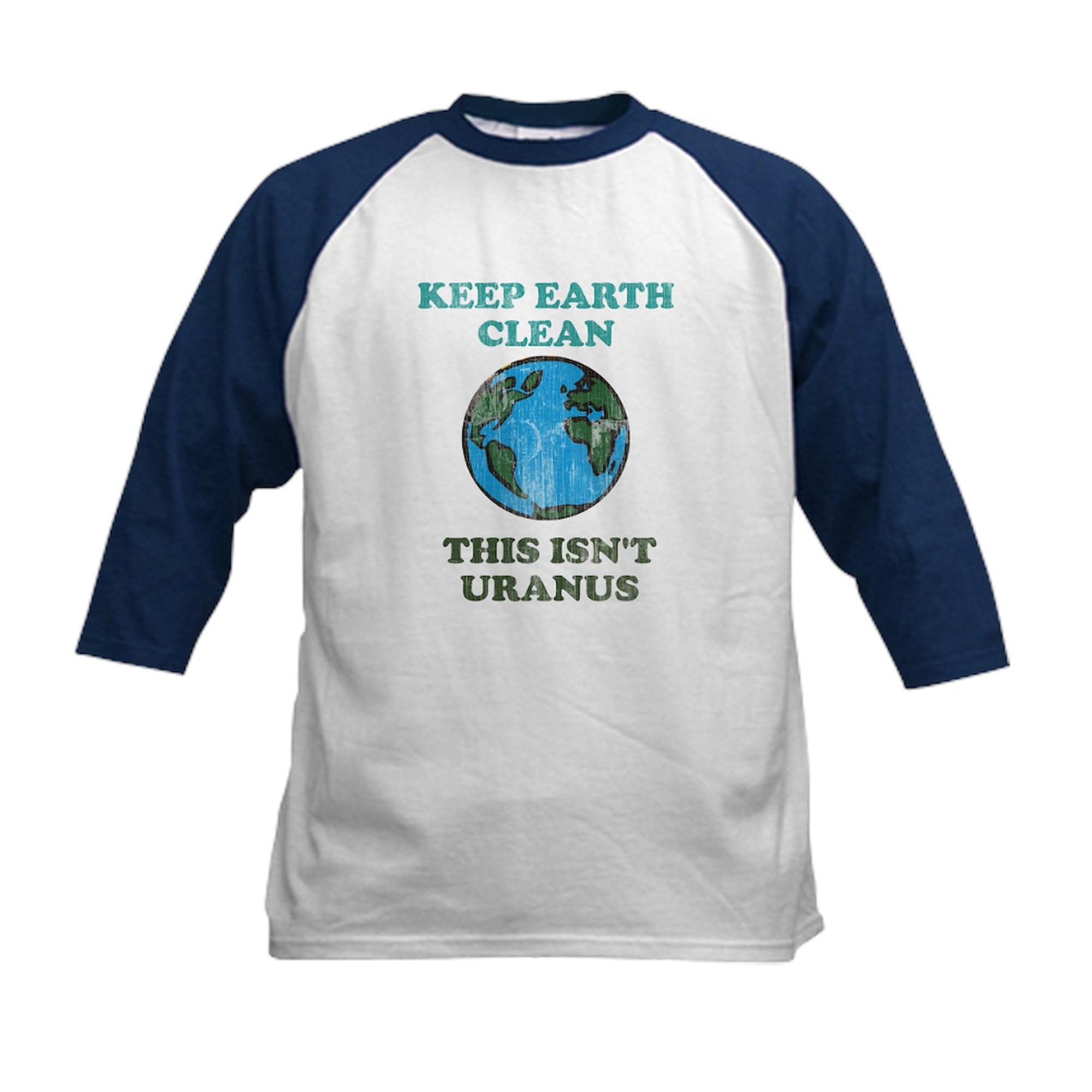 CafePress Keep Earth Clean Isn't Uranus Kids Baseball Jersey Kids Cotton Baseball Jersey, 3/4 Raglan Sleeve Shirt Navy/White