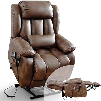 Dual Motor Power Lift Recliner Chair for Elderly Seniors Infinite Position Lay Flat Heated Massage Adjustable Leather Sofa Extended Footrest USB Ports Remote Control Lumbar Pillow for Adults Support