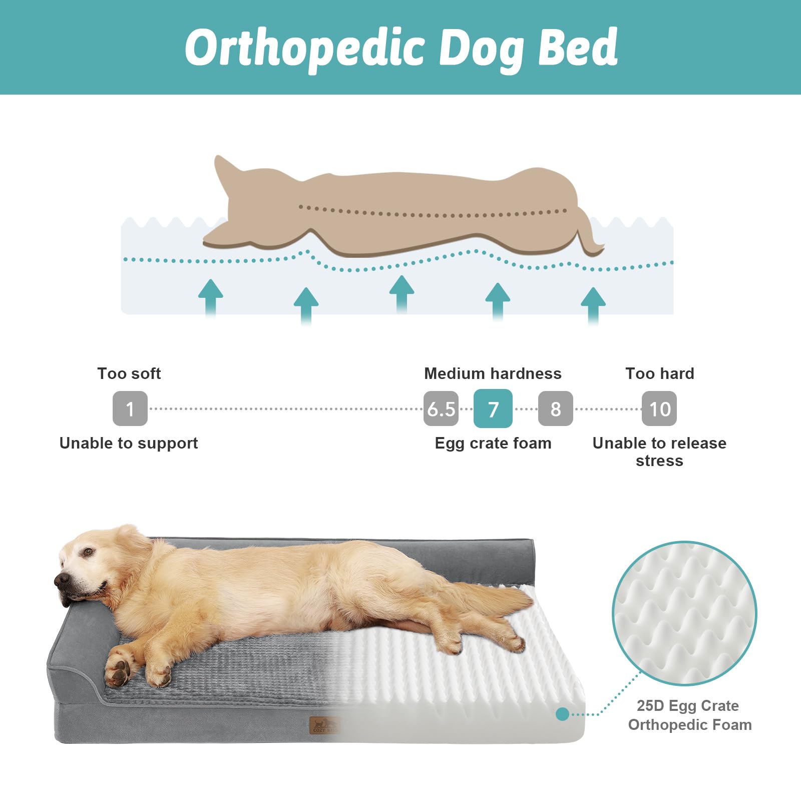 Cama OrtopéDica Cosy Kiss para Perros Grandes, Sofá para Perros Grandes, Grande, Acolchado De Espuma De Soporte, Funda Impermeable Y Base Antideslizante, Gris