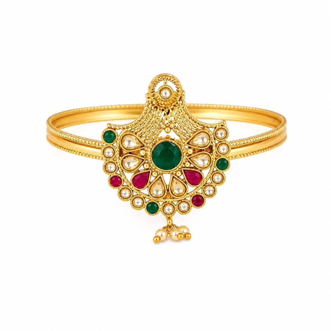 Plus Jewellery trendy maharani style golden Finishing Shimmering Red & Green Stone Stud/Adjustable/Armlet/Kada Bracelet/Upper Arm Cuff/Bajuband/Bridal/Festival Jewellery For Women & Girls.-image-34