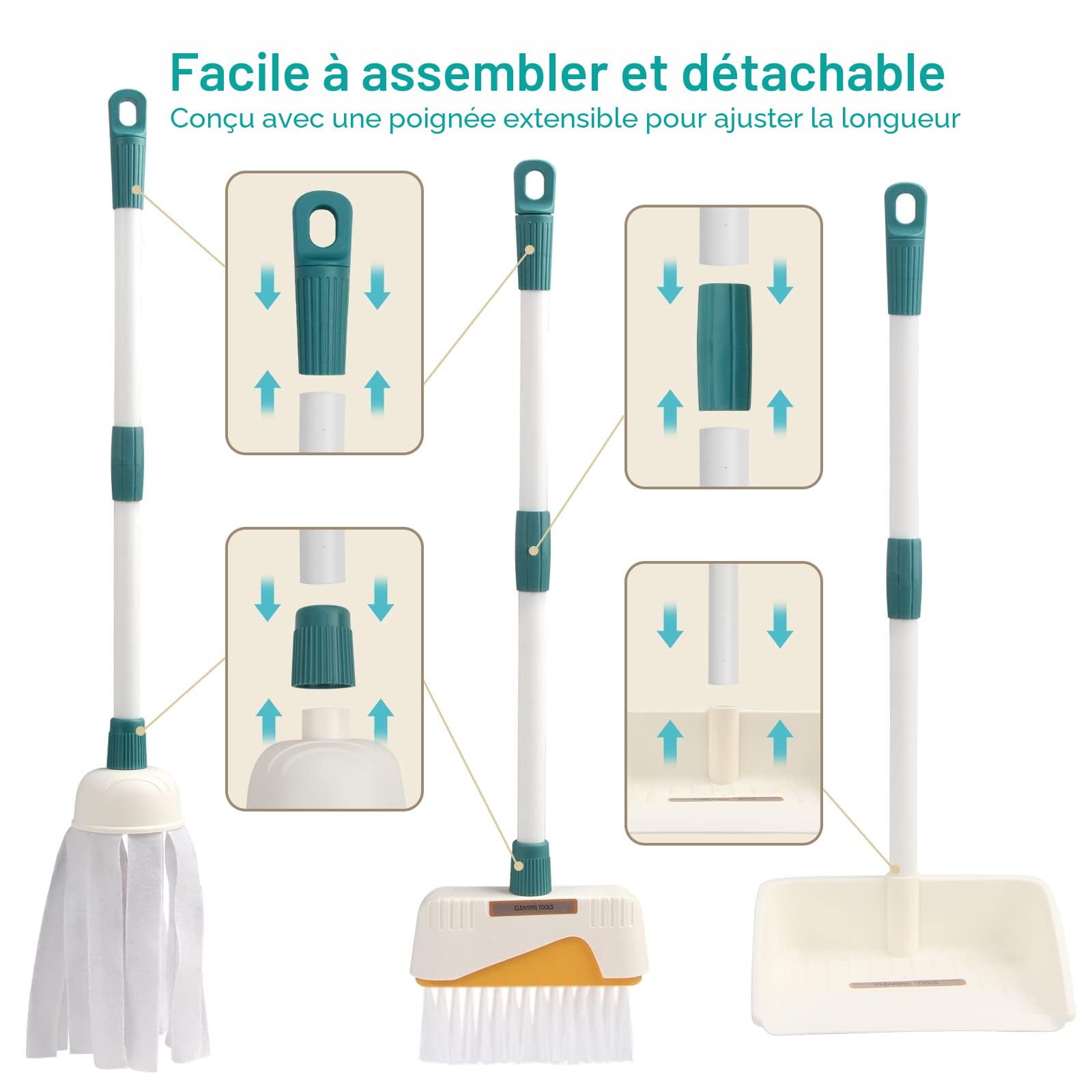 Coolplay Balai Enfant Jount, Ensemble de Balais, Pelle et Balai pour Enfants 12 pièces Kit de Nettoyage pour Enfants à Partir de 2 Ans