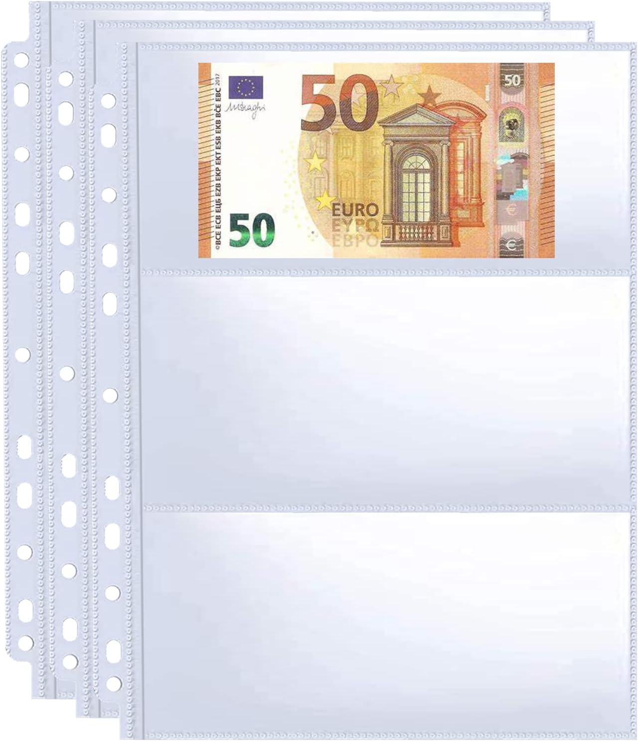 30 Pack 180 Pockets 11 Hole Currency Collection Sleeves, Cash Collecting Album Refill Page, Double Side 3 Pockets Currency Sheets for Collecting Dollar Bills, Paper Money, Foreign Currency and Coupons