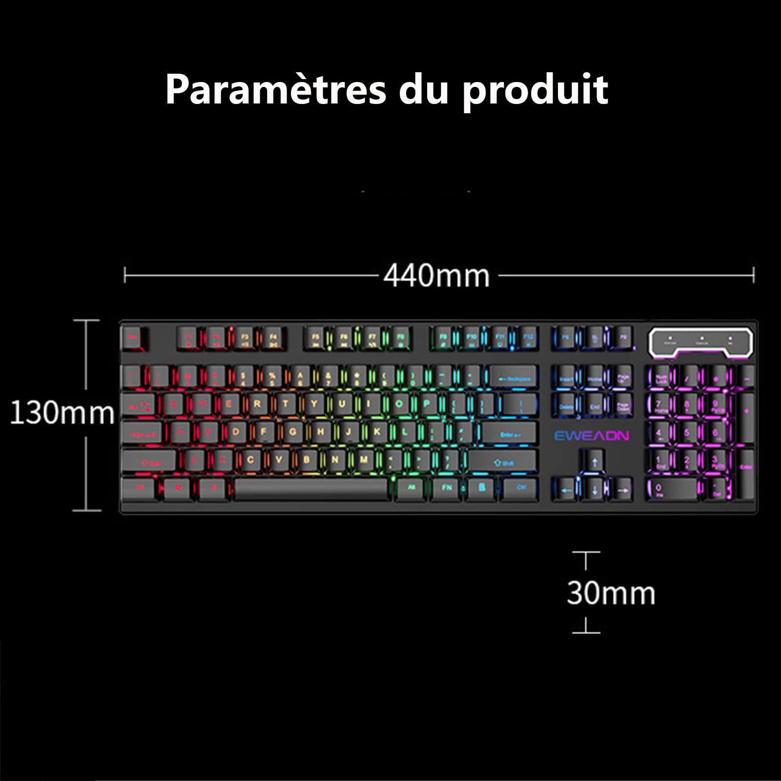 ADMLZQQ Mechaniczna klawiatura gamingowa z podświetleniem LED RGB, niebieskie przełączniki z funkcją Anti-Ghosting, 104 klawisze francuskiej klawiatury gamingowej AZERTY, przewodowa klawiatura USB do