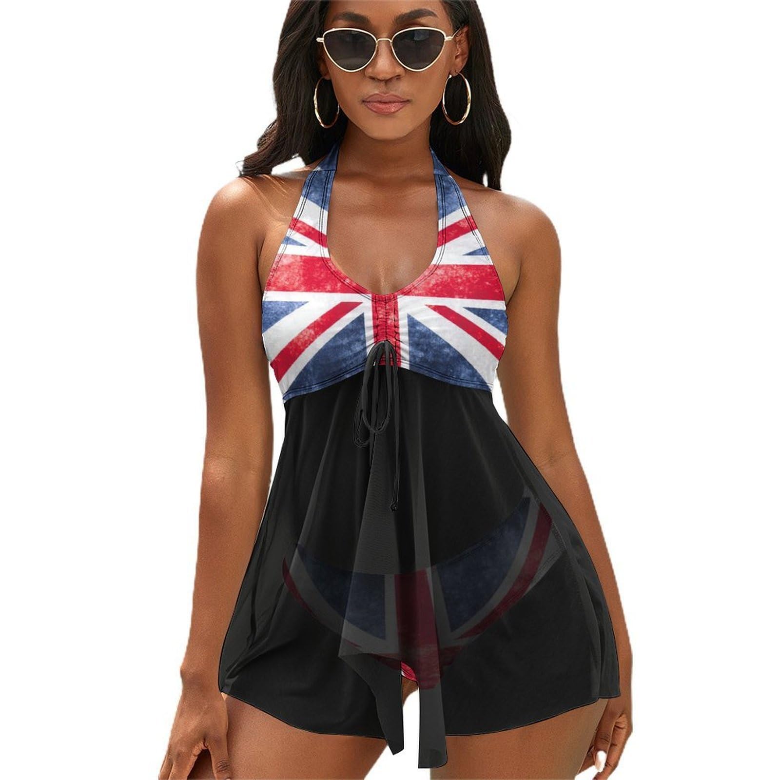 Mhyrac Women's Vintage Union Jack British Flag Bathing Suit, Swimsuit, Tankini Set Halter Swimwear 2 Pieces
