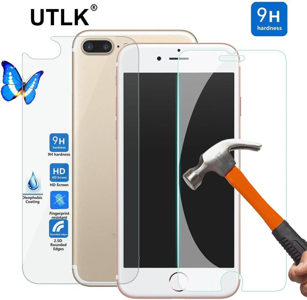 iPhone 8 Plus 7 Plus Screen Protector,[ 2 Front +1 Back] HD Clear Glass UTLK Full Body 2.5D Rounded Edge Premium Tempered Glass Screen Protector for iPhone 8 Plus iPhone 7 Plus 5.5 inch