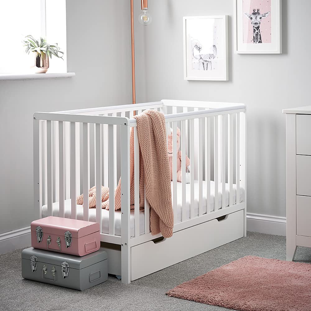 Obaby Bantam Cot & Under Drawer – White, Convertible Cot with Storage Drawer