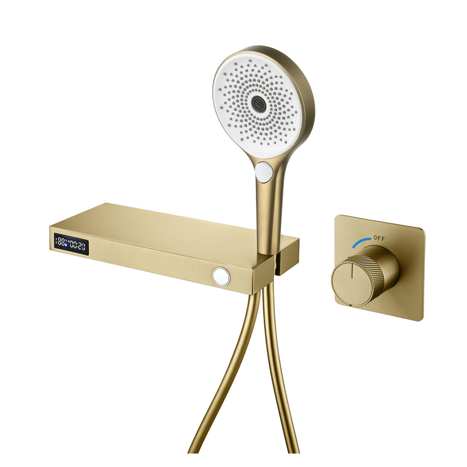 SWENEEN Modern Wall Mounted Tub Faucet Set With Sprayer And Hand Shower Brushed Gold Waterfall Bathtub Filler High Flow,Brushed Gold