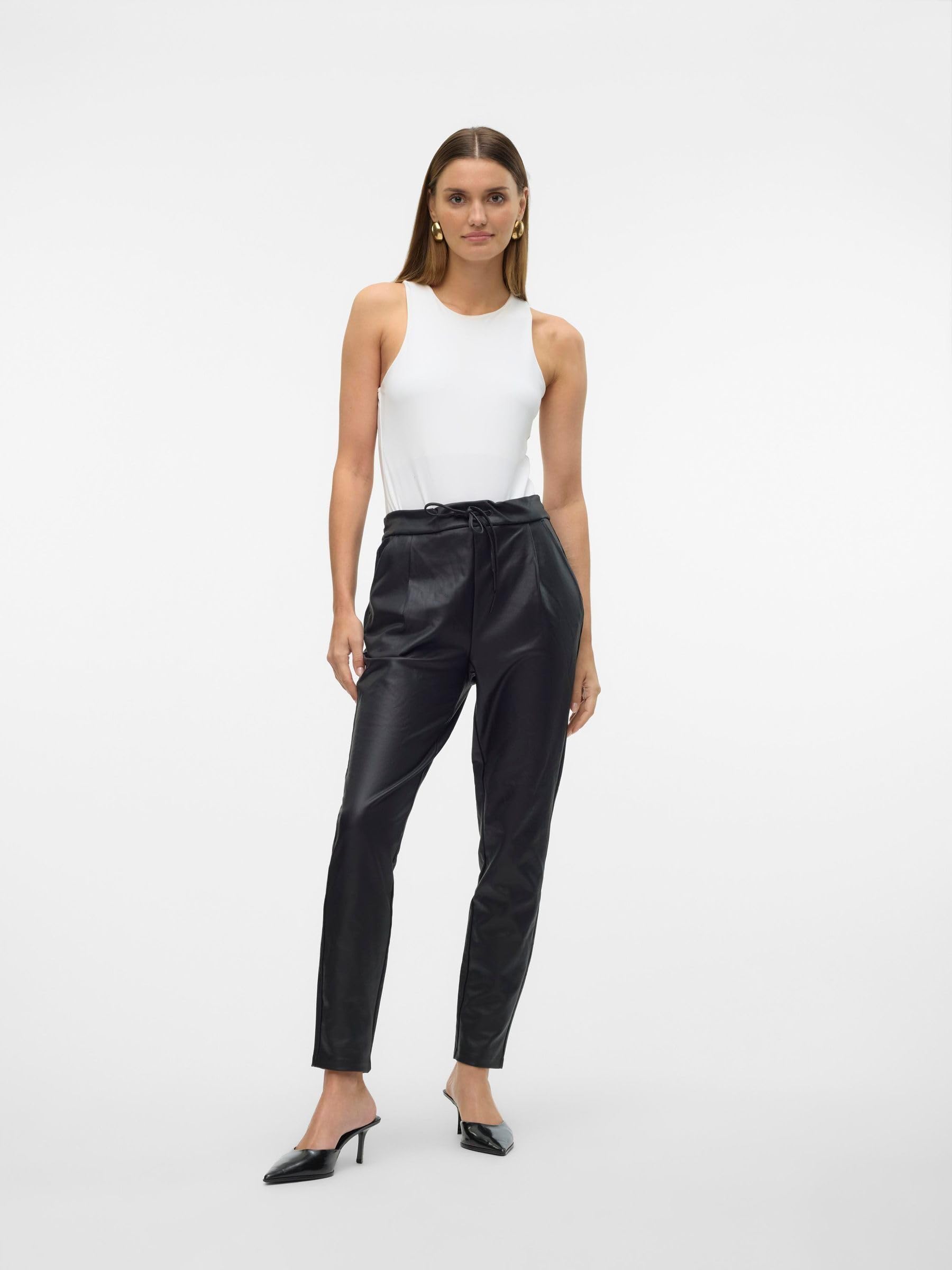 VERO MODA Pantalon en Simili-Cuir VMEVA Taille Moyenne Pantalons