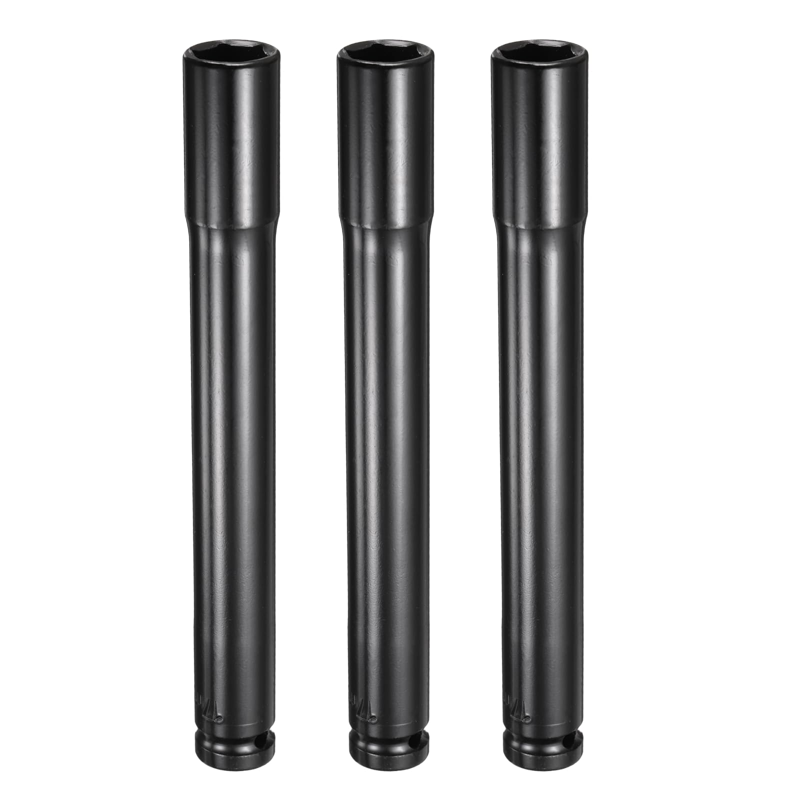 sourcing map 3pcs 6-Point Deep Impact Socket 1/2" Drive 17mm Metric Socket 7.7" (195mm) Extra Long Heat-Treated 45# Steel for Home Auto Spindle Axle Hex Nuts Bolts Repair, Black