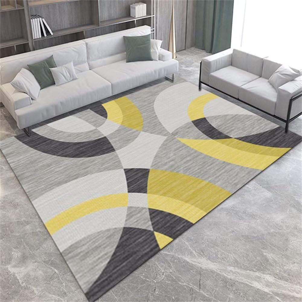 Tapis de salon géométrique gris-jaune 120x170cm antidérapant