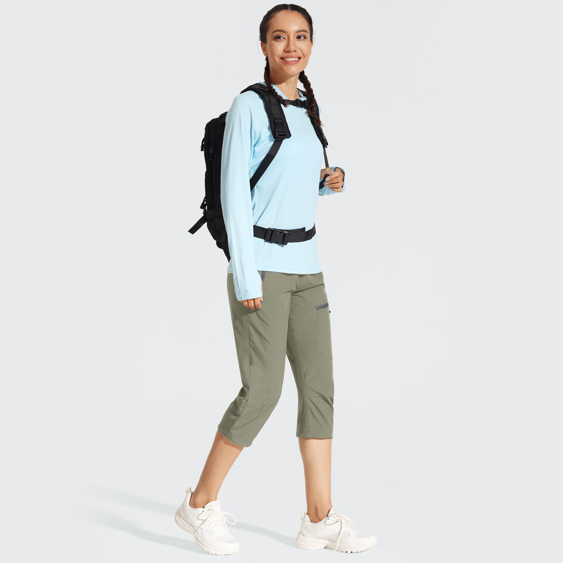 MOCOLY Pantalon Randonnée Femme Léger à Séchage Rapide Imperméable en Plein Air Pantalon Montagne Pantalon Sport Cargo Extensible Pantalon Travail Pantalon Chasse avec Poche Zippée UPF 50