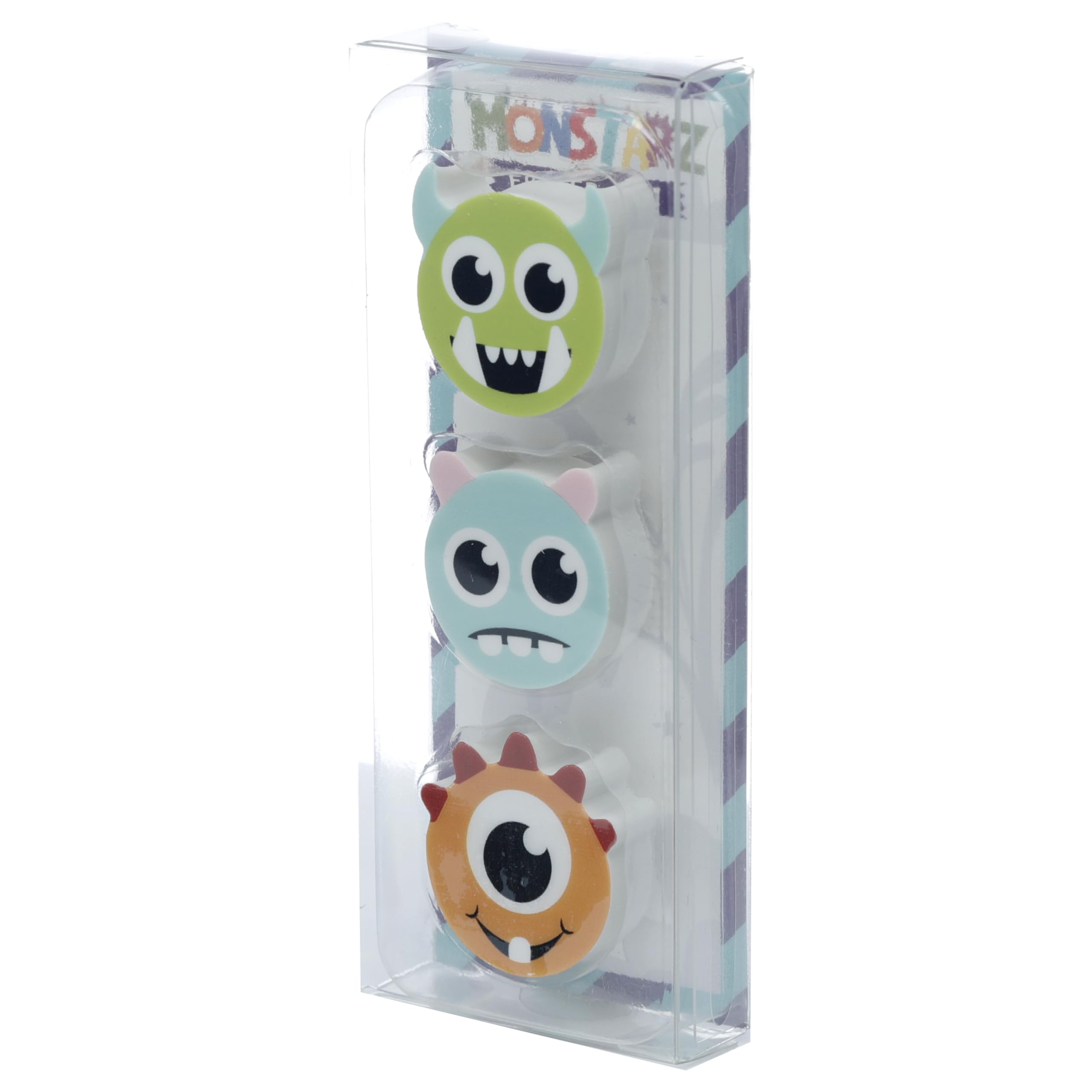 Puckator Monstarz Monster 3 Piece Eraser Set - Rubber Erasers Stationery Set - Party Bag Fillers for Girls and Boys - Erasers Multipack Pencil Rubbers Cool Kids School Rubbers Starting School Gifts