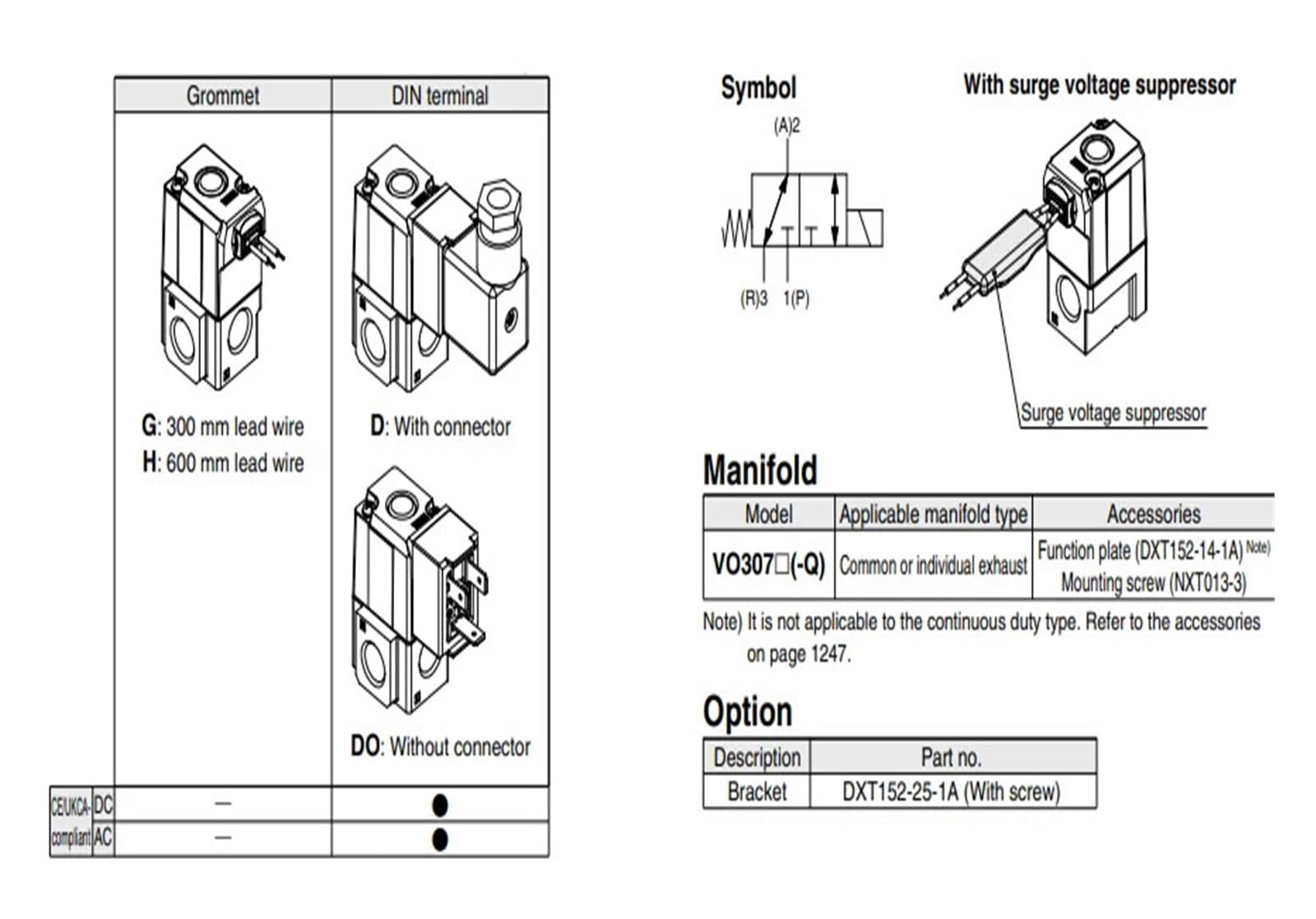 1 válvula solenoide de 3 puertos de accionamiento directo tipo VT307 Series VT307V-5DZ1-01/VT307V-5DZ1-02/VT307-4DZ1-01/VT307-4DZ1-02(VT307-5D1-01-F)
