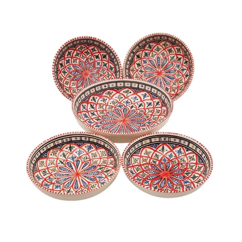 YODECO Couscous Jatte-Set Bakir Rot – 4 Personen, Keramik, Modern, handcrafted, rustic Mediterranean mit rotem Thema, 20 cm, Texturiert, Spülmaschinen- und mikrowellengeeignet