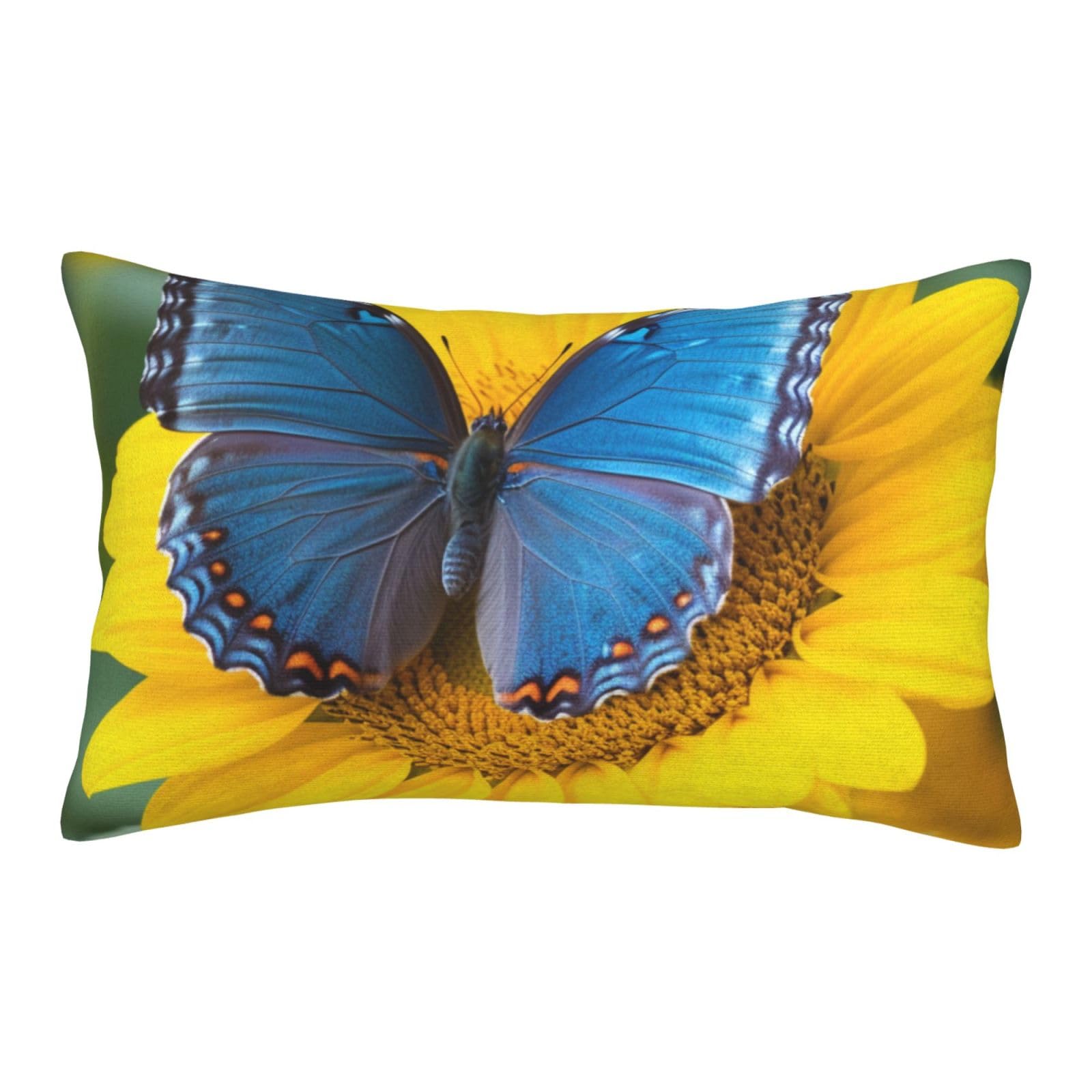 Velvet Pillowcases 16"x24" Ultra Soft Breathable Pillow Cases, Luxury Fuzzy Throw Pillow Covers with Zipper, Sunflower Blue Butterfly Pillow Shams All Seasons Decorative Cushion Cases for Couch
