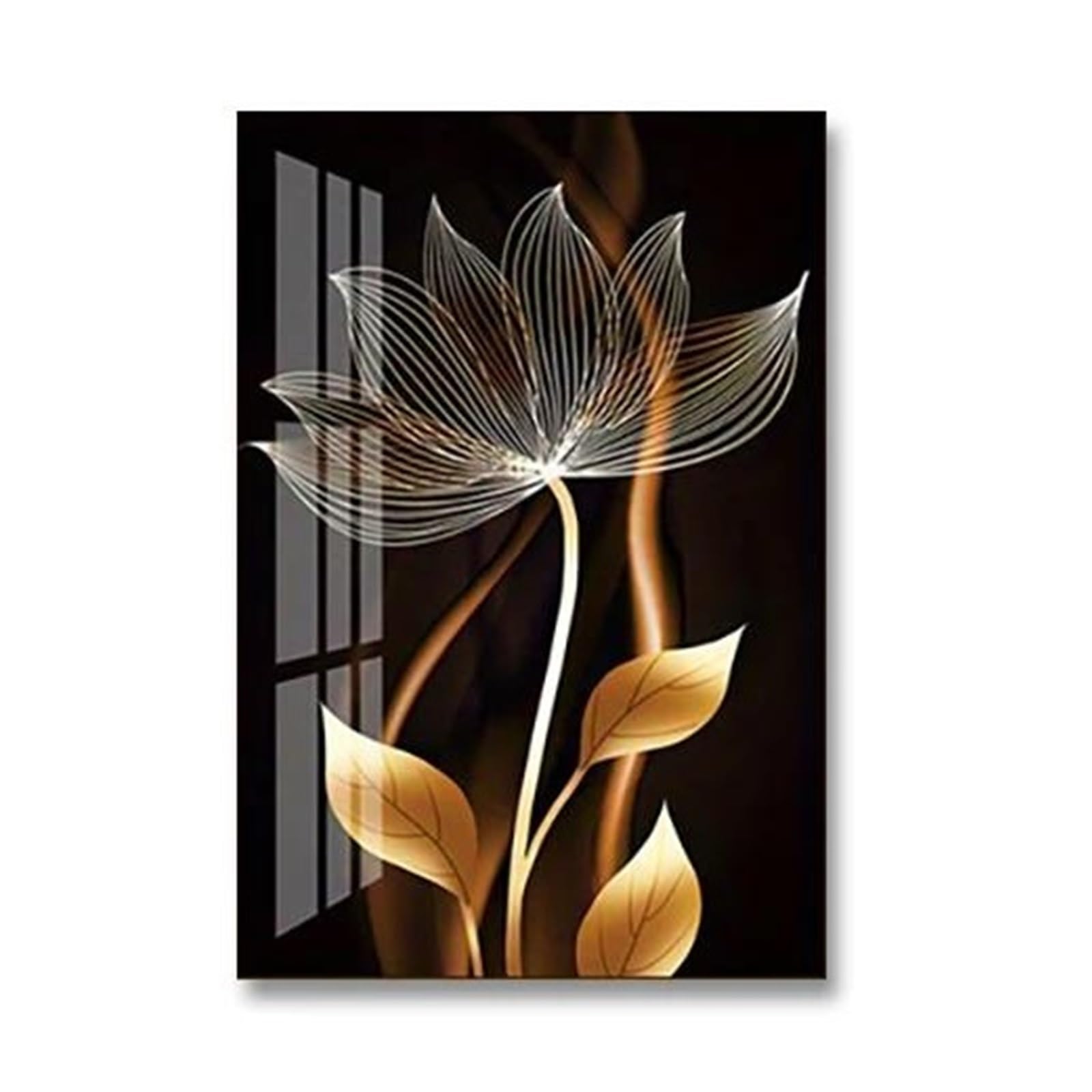 Décoration de maison moderne tableau fleurs noires dorées format 50x70