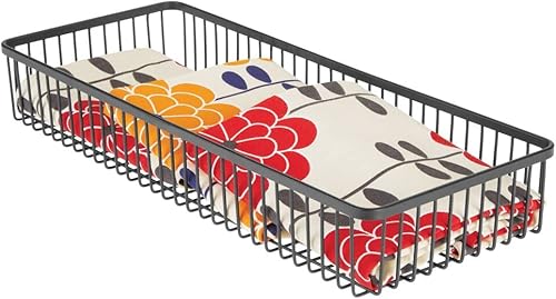 Miniatura 5 de mDesign Bandeja organizadora de cajones de cocina de metal de granja, contenedor de almacenamiento poco profundo para cubiertos, cucharas de servir,