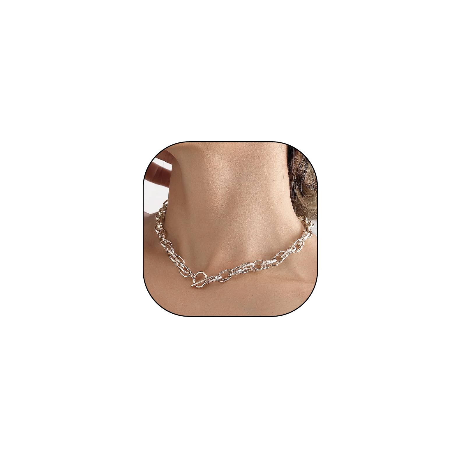 GIGB PBDK 14K Gold Statement OT Necklace for Women,Fashion Adjustable Twisted Oval Chain Collarbone Choker,Minimalist Link Toggle Clasp Necklace